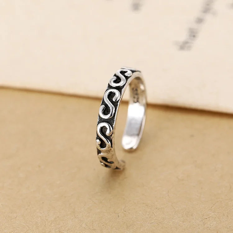 925 Sterling Silver Open Ring s Letter Retro Thai Silver Jewelry Wholesale Personalized Versatile New