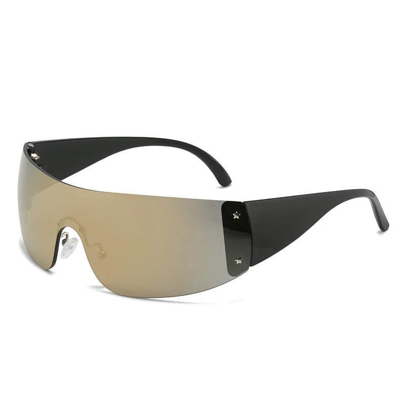 STY20919 Golden Pink Blue HD Rimless Shades Sunglasses Y2K Trendy Luxury Brand Oversized Women Sunglasses