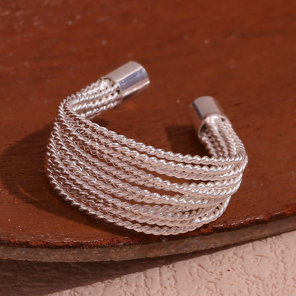 Luxury Jewelry Brass String Adjustable Ring Rhodium Plated Open Ring Women Jewelry and Accessories