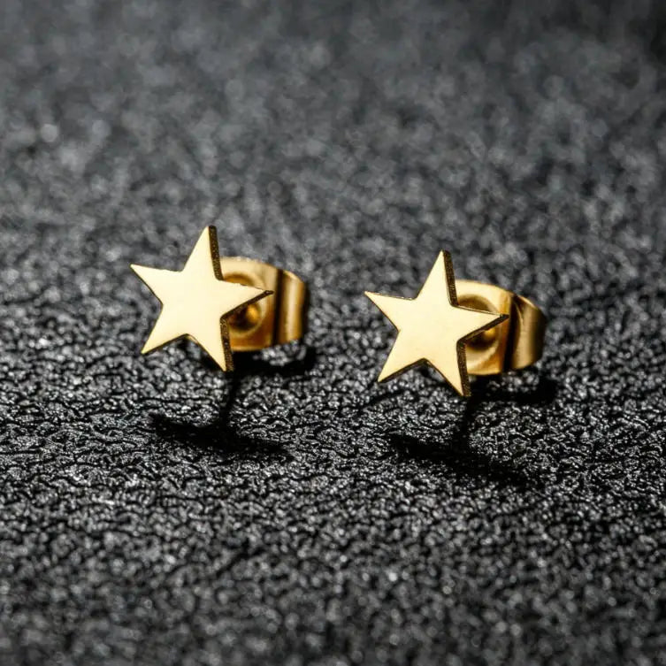 Fashion 18K Gold Silver PVD Plated Women Charm Pentagram Five-Pointed Star Stainless Steel Stud Earring Jewelry