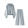 Custom Unisex Embroidered Hooded Streetwear Heavyweight Double Layer Cropped Top Full Zip Hoodie Stacked Flared Sweatpants Sweat