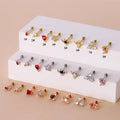 Latest Fashion Thin Gold Plated Stainless Steel Pierced Earrings Colorful CZ Love Cartilage Stud Earrings