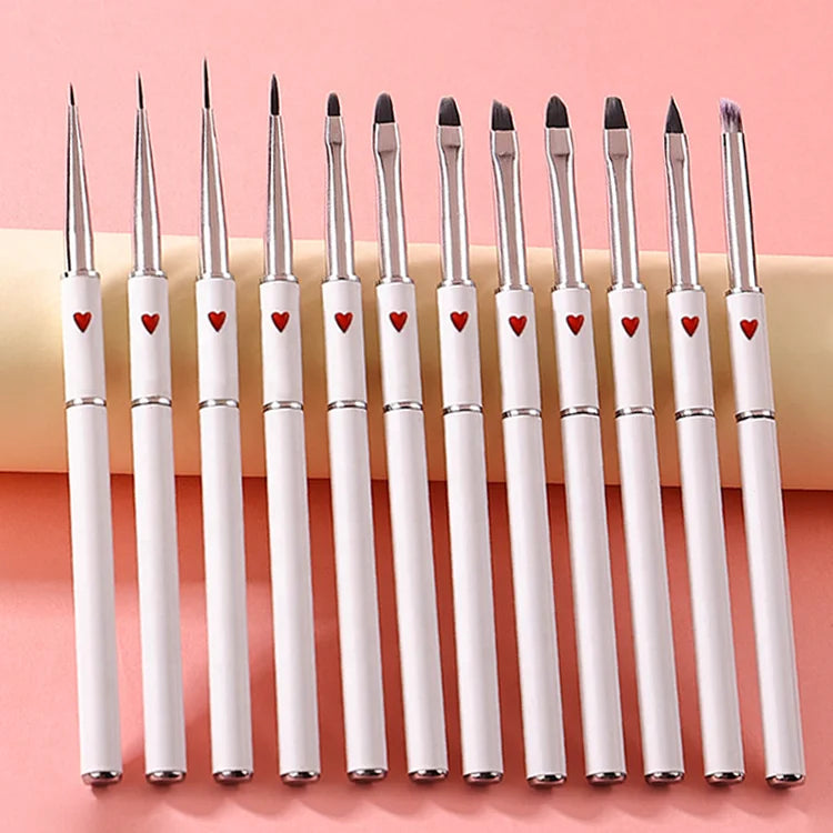 New Heart White Drawing UV Gel Liner Brush Manicure Tool Round Metal Dark Bristle Professional Nail Art Brush
