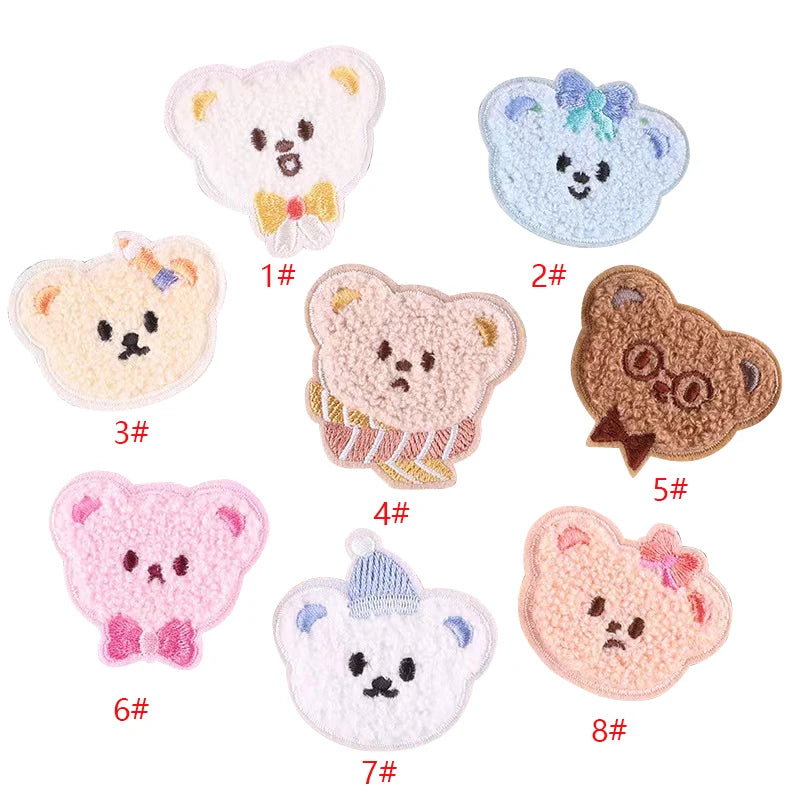 BESTWINS Cute Bear Head Shape Chenille Embroidered Handmade Nonwoven Felt Animal Self-adhesive Sticker Patches for DIY