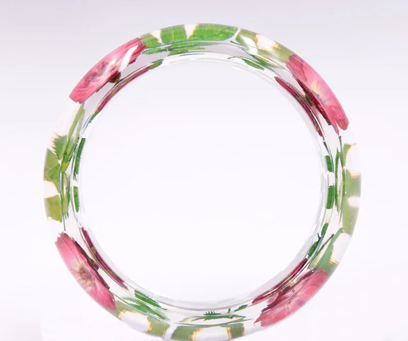 2020 Japan Korea Wild Handmade Jewelry Natural Rose Flower Crystal Resin Jewelry Rose Flower Real Dried Flower Bracelet Bangle