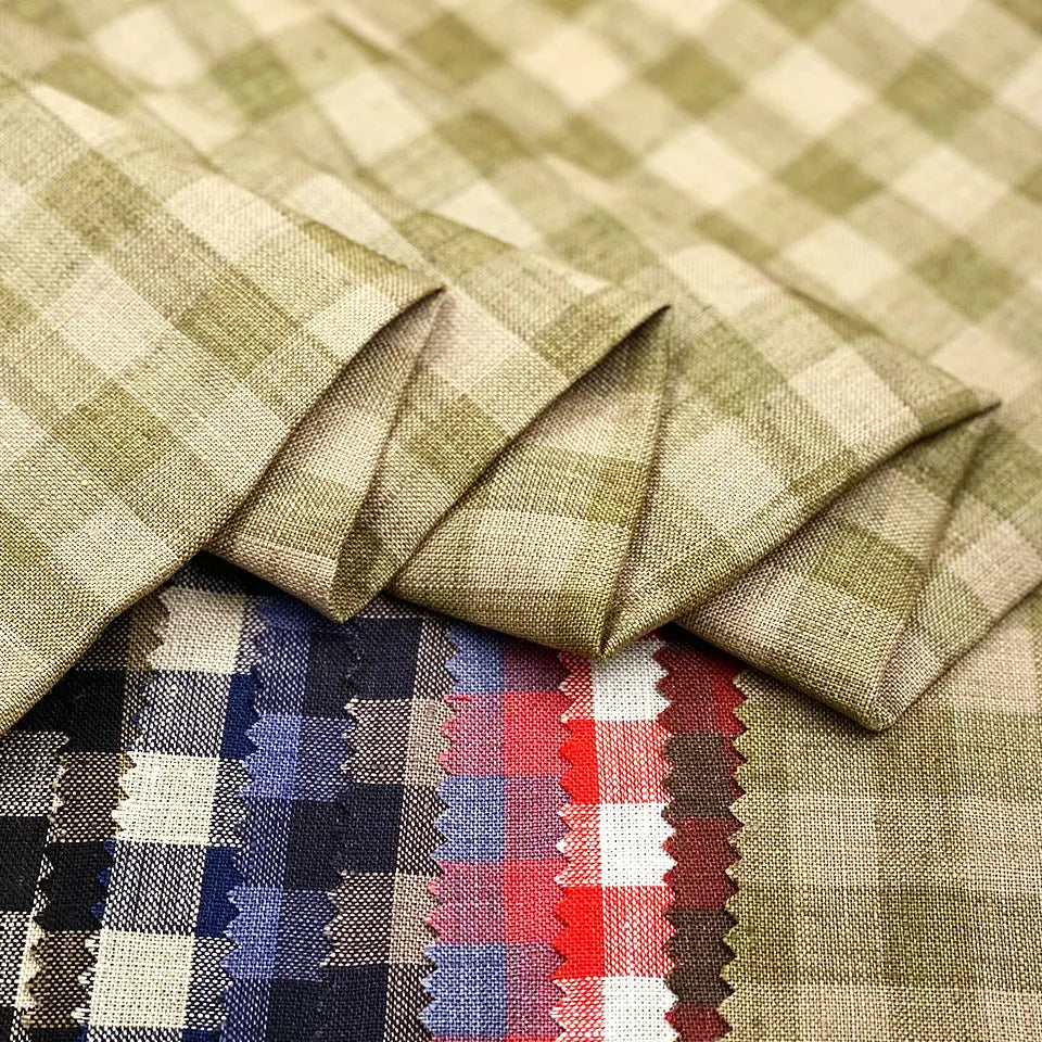 Wholesale China High Quality Fashion Yarn Dyed Plaid Check 100% Flax Linen Fabric for Shirt Clothing
