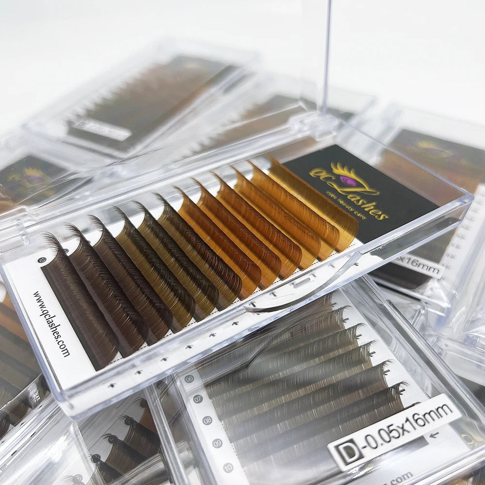 Wholesale Professional Nature Individual Brown Eyelash Extensions 0.05 0.07 Thickness OEM & ODM Private Label C D Lashes