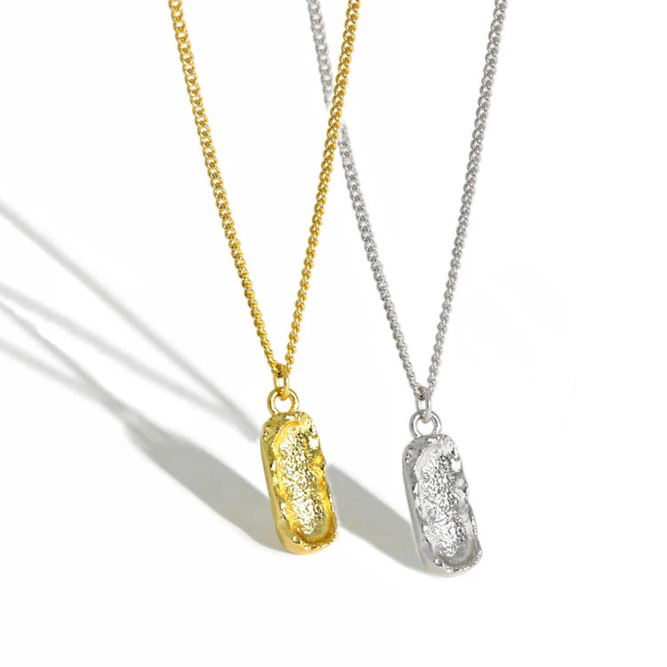 Rectangle Irregular Texture Chain Necklace 925 Sterling Silver Pendant Necklace