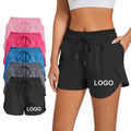 Custom Logo Sportswear Polyester Elastic Waist Band With Zip Pocket Fitness Plus Size Women's Shorts