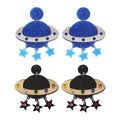 3D Cartoon Funny Universe Glitter Spot Inlay Colorful Crystal Black Sky Resin Dangle Earrings UFO Acrylic Earrings