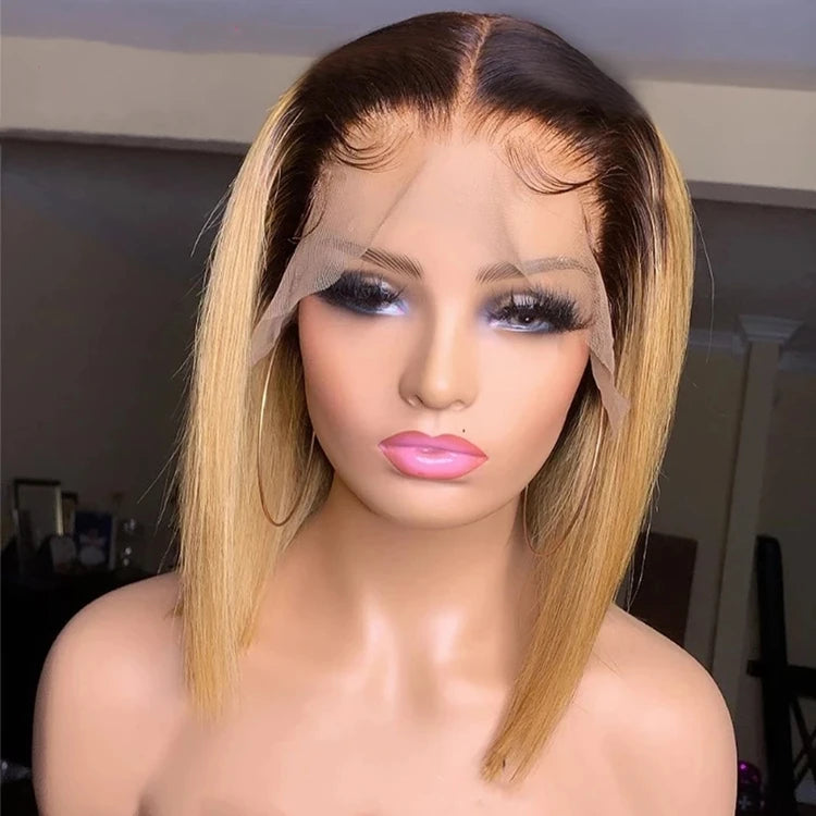 1B/Honey Blonde Short Bob Lace Wigs Brazilian Remy Human Hair Lace Front Wigs With Baby Hair