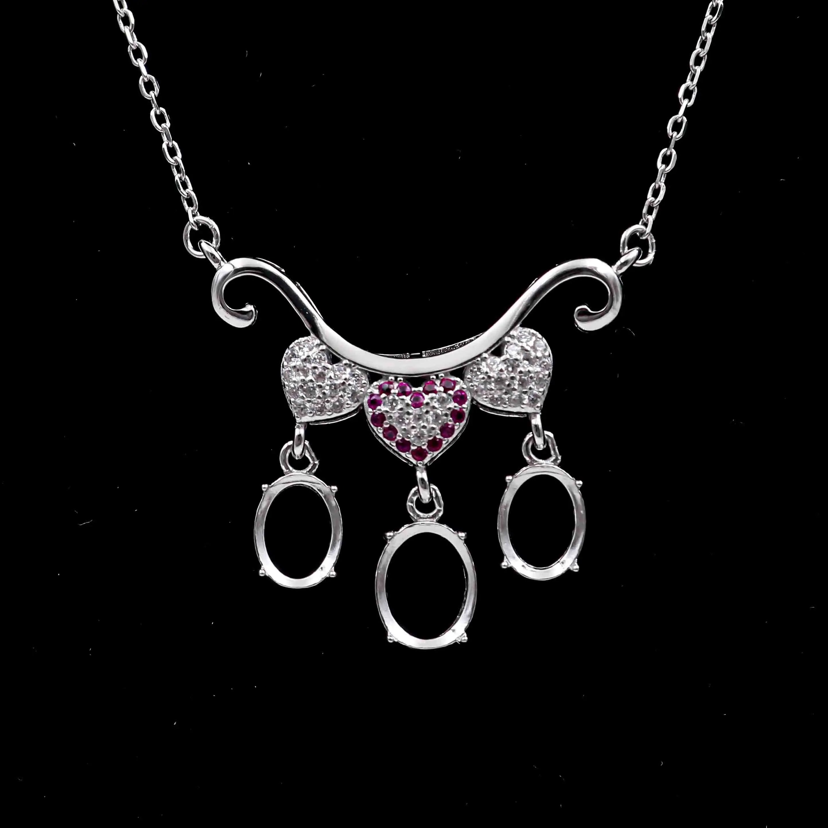Sterling Silver 6*8+7*9mm Semi Mount Necklace Empty Frame Blank Support Setting Base Holder Without Center Stone for Inlay DIY