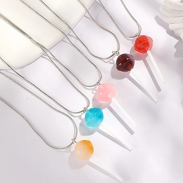 Factory Niche Design Sweet Sister Jewelry Candy Color Collarbone Chain Cute Lollipop Pendant Necklace Gifts for Women