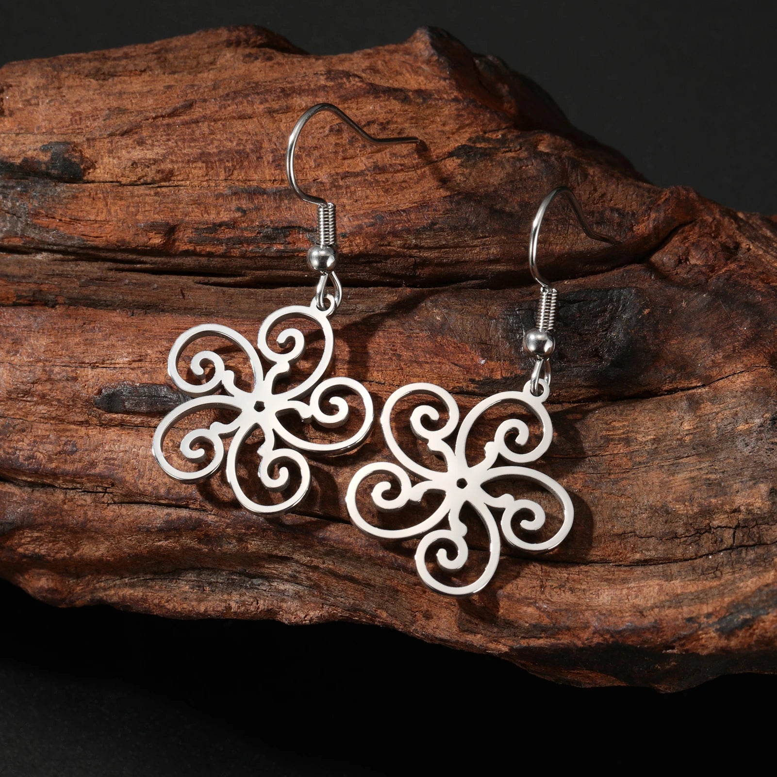 Sakura Charm Flower Pendant Stainless Steel Earrings 18K Gold Fine Jewelry Earrings for Women