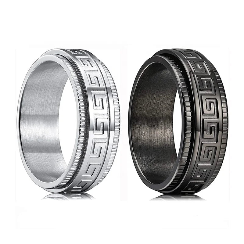 Retro National Style Titanium Steel Rotating Rings Couple Spinner Fidget Ring Anti Anxiety Ring for Men