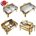 Hot Selling 9.0L Chafing Dish Buffet Set Luxury Commercial Catering Restaurant Golden Roll Top Chafing Dishes Food Warmer Set