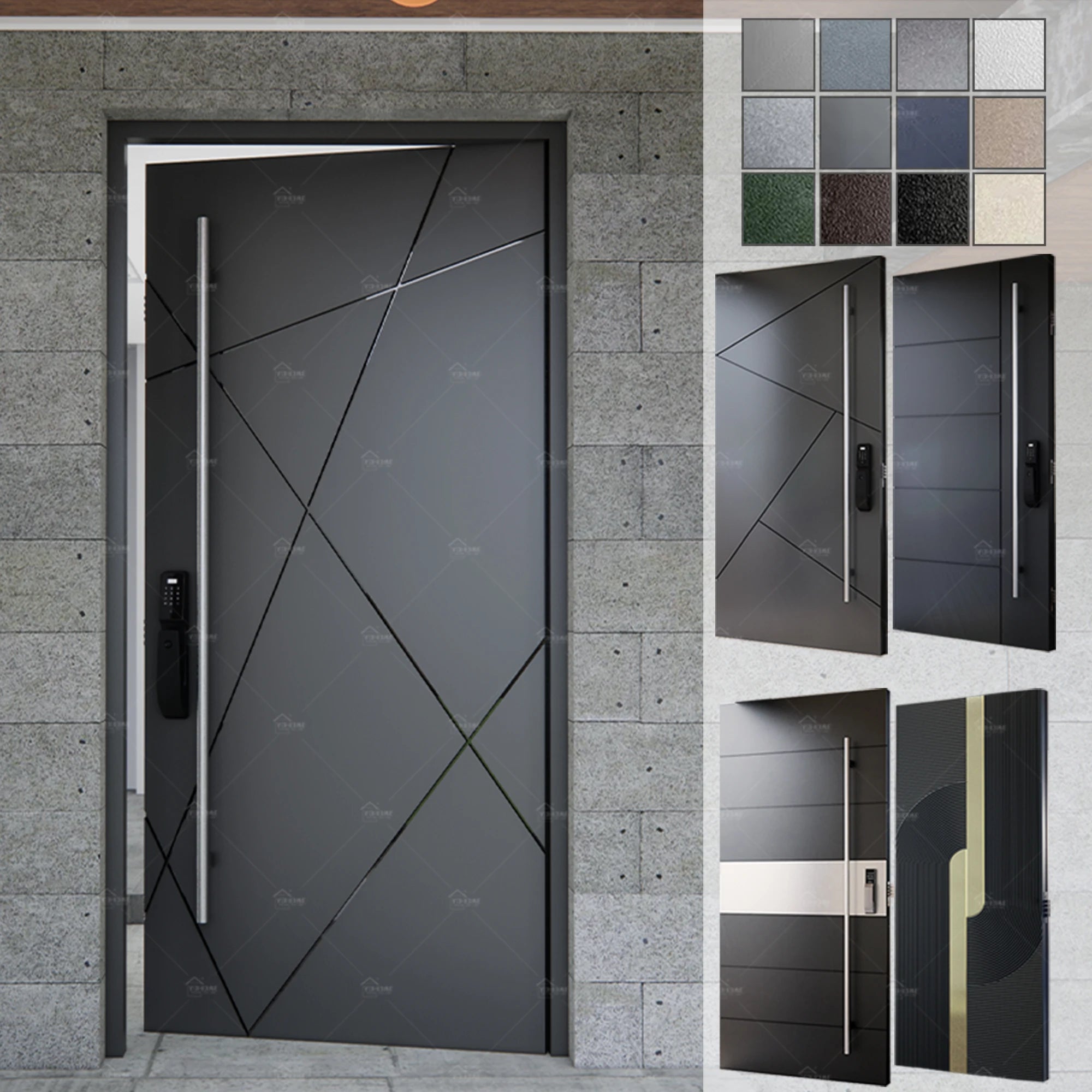 Australia Style Villa Front Hotel Main Entrance Door Cast Aluminum Security Pivot Entry Doors Smart Lock Exterior Doors
