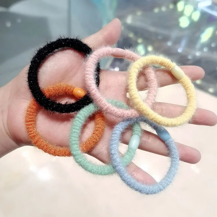 Fall Winter Hair Accessories Fuzzy Spired Striped Rubber Band Rope Ring Women Plush Elastic Twist Braid Hair Tie for Girl