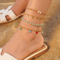 Bohemian Waterproof Stainless Steel Anklet with Pearl Bead Grlass Colorful Crystals Natural Healing Stones Summer Beach Anklets