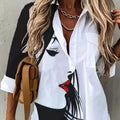 S-XXL commuter Long-sleeved Slim commuter Printed Single-breasted Cardigan Lapel Blouse