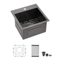 10 Inch Deep  Above Conter Sink with 16 Gauge Gunmetal Black 15x15 Drop in  304 Stainless Steel Single Bowl Kitchen Sink