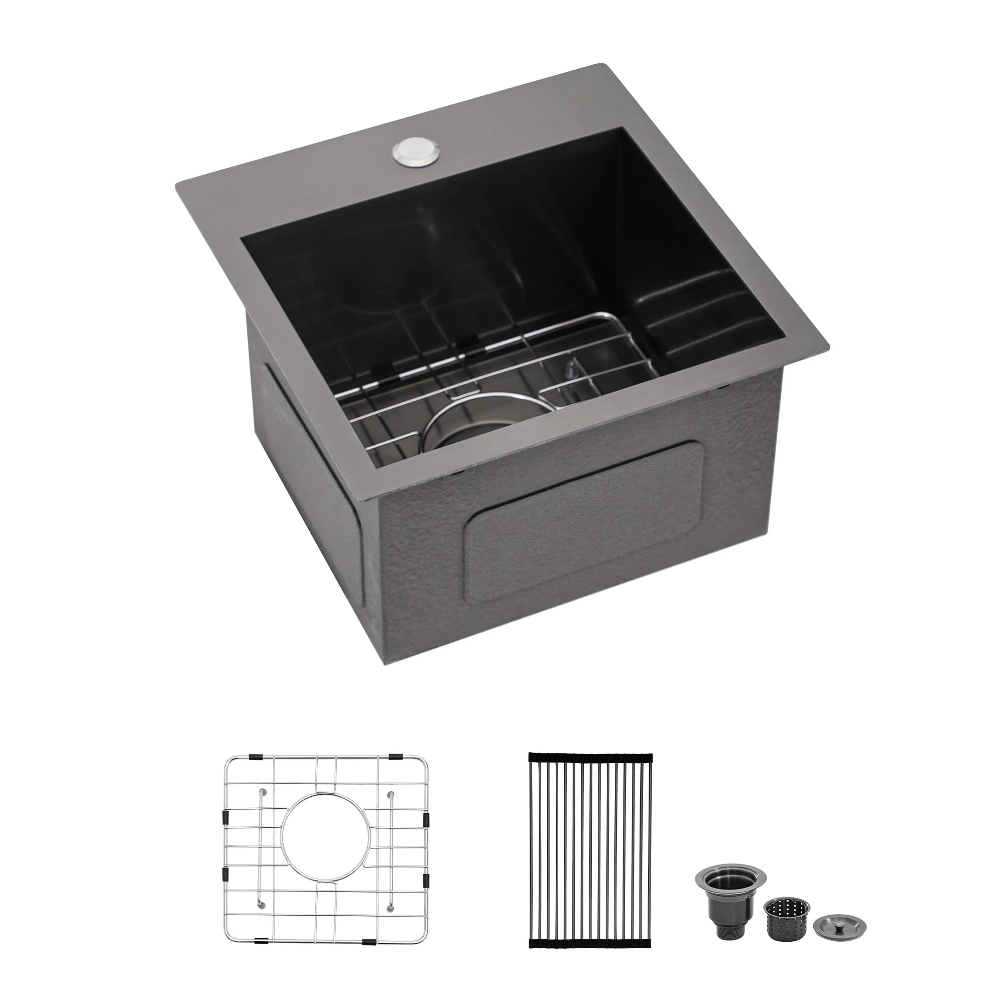 10 Inch Deep  Above Conter Sink with 16 Gauge Gunmetal Black 15x15 Drop in  304 Stainless Steel Single Bowl Kitchen Sink
