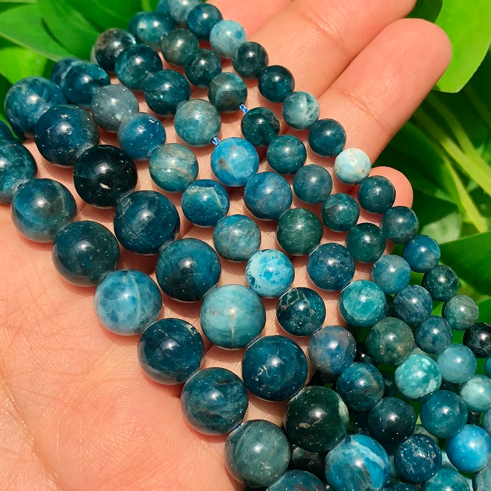 Natural 15inches Loose Blue Semi Gemstone Apatite Round Stone Beads 6mm/8mm/10mm 38cm Strand for Jewelry Making Bracelet