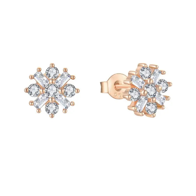Wholesale Fashion Jewelry Rose Gold Plated 925 Sterling Silver White Gemstone Flower Shaped Stud Earrings Girls