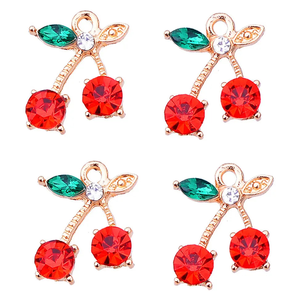 Rhinestone Cherry Charm for Jewelry Making Crystal Blossom Fruit Necklace Pendant Earring Charms Accessories Diy Craft Supplies