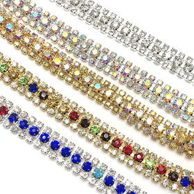 Factory Direct Sale High Grade Custom Size Colors Metal Chain Rhinestone 3-Row Claw Cup Chain Dress Shoes Hat Decorative DIY
