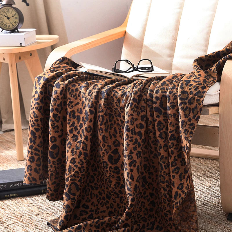 BW Crochet Home Decoration Cotton Leopard Knitted Throw Blanket for Home Travel