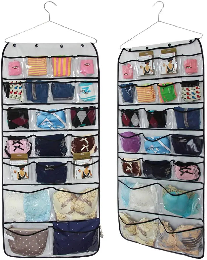 Dual-Sided 42-Pocket White PVC Foldable Hanging Closet Organizers Set for Office Bathroom or Party Tool Storage