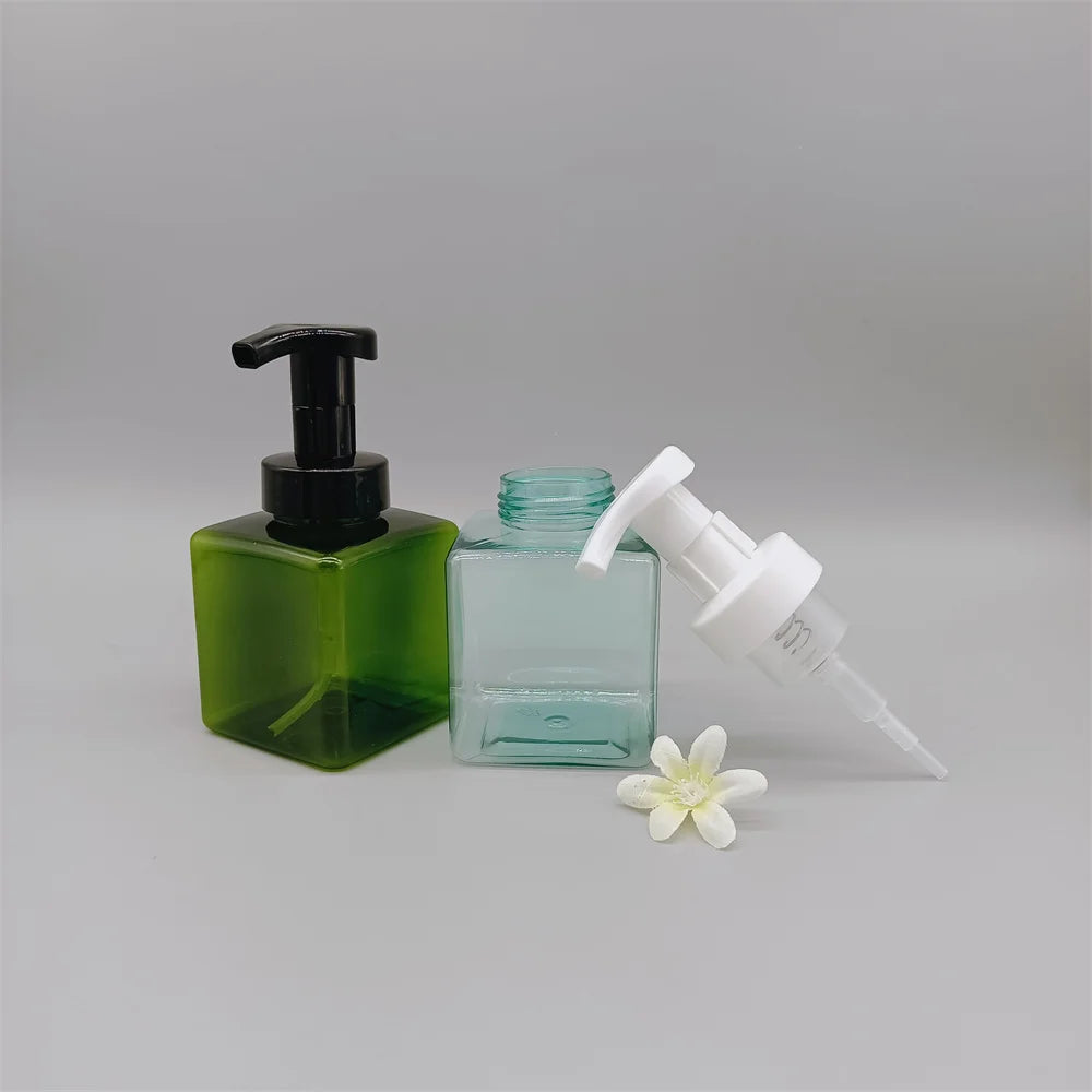 Square Plastic Foam Pump Bottle Pink Transparent White 250ml PET PETG Facial Cleanser Mousse Foam Soap Pump Bottle Packaging