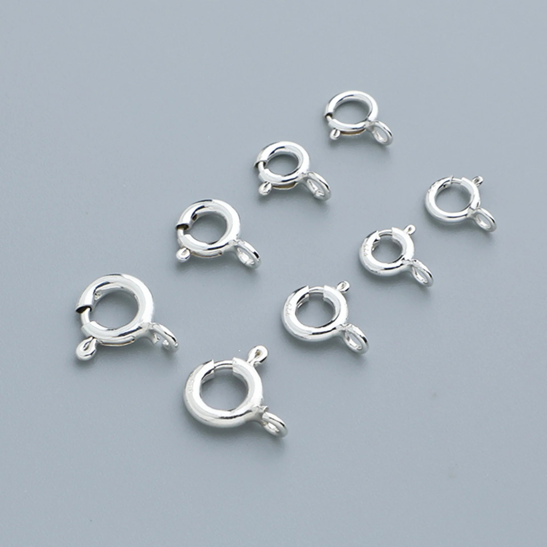 925 Sterling Silver Spring Clasps Round Ring Clasp Close Clasp Findings Jewelry Connectors for DIY Jewelry Making 5mm 6mm 7mm