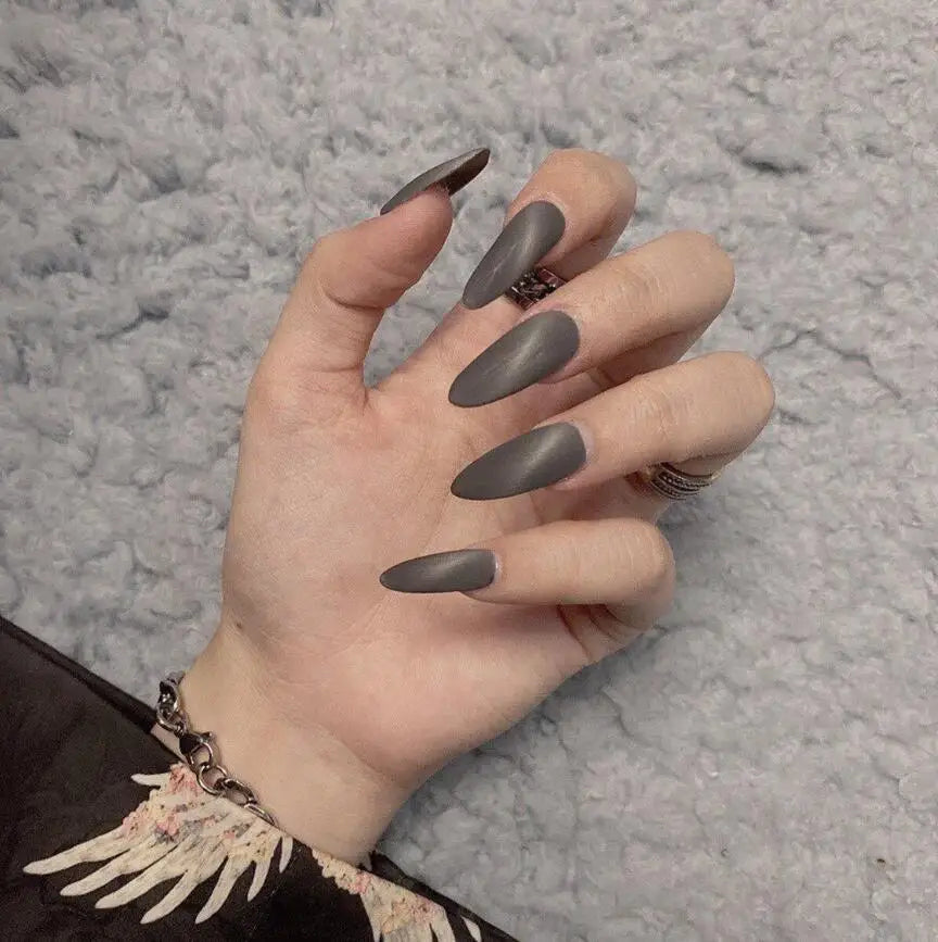 Wholesale Stiletto Almond Oval Grey False Nails Luxury Cat Eye Stiletto Press on Fake False Nails