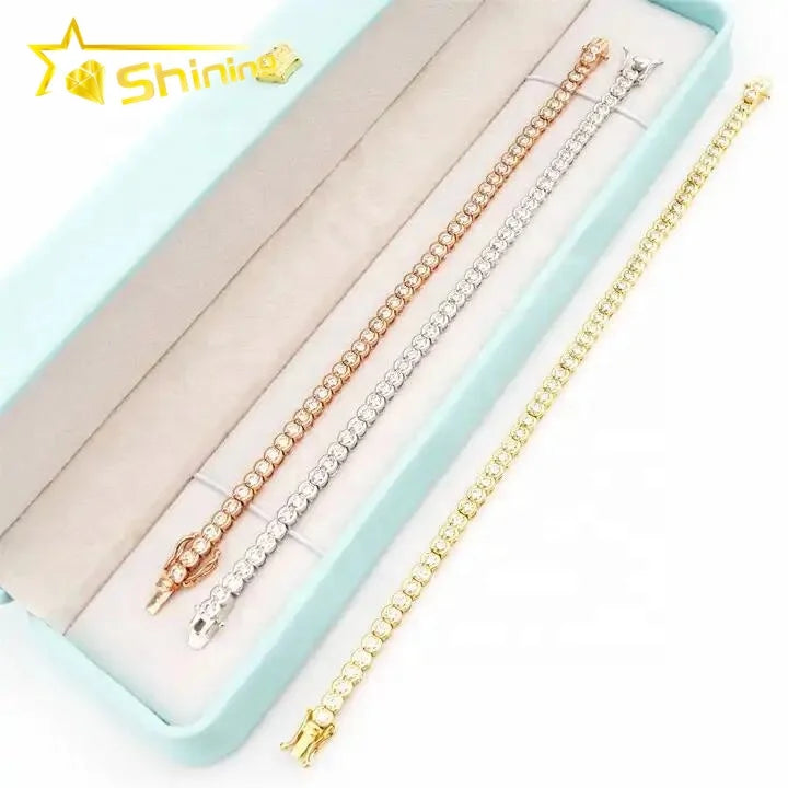 Ready to Ship 925 Sterling Silver 3mm Half Bezel Moissanite Tennis Bracelet Custom Women Iced Out Moissanite Bracelet