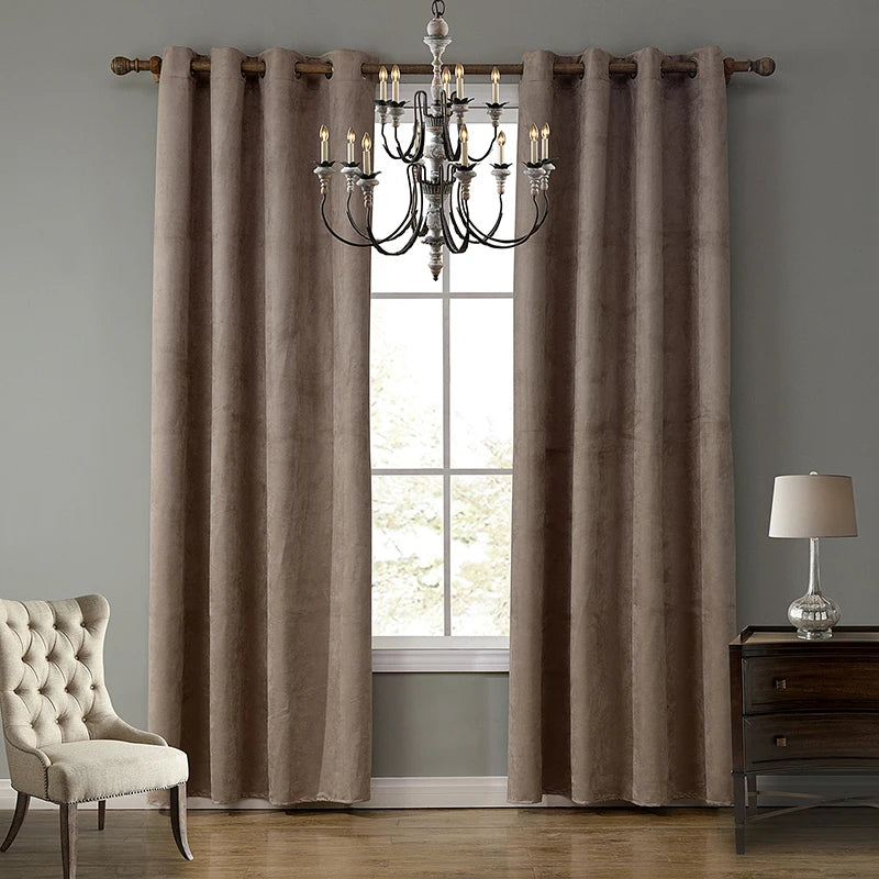 XinLan Wholesale Blackout Triple Weaving Window Curtain Fabric Modern Solid Grommet Ready Made Velvet Living Room Woven