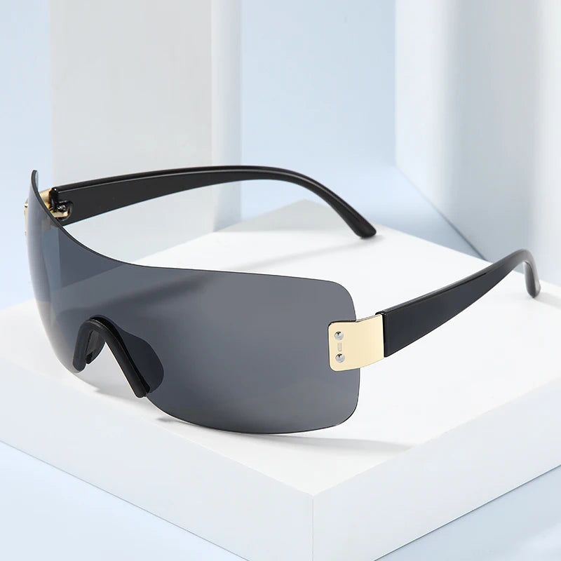 Wholesale Manufacturer Futuristic Uv400 Designer Shades Famous Brands Luxury Custom Shades Frameless One Piece Y2k Sunglasses