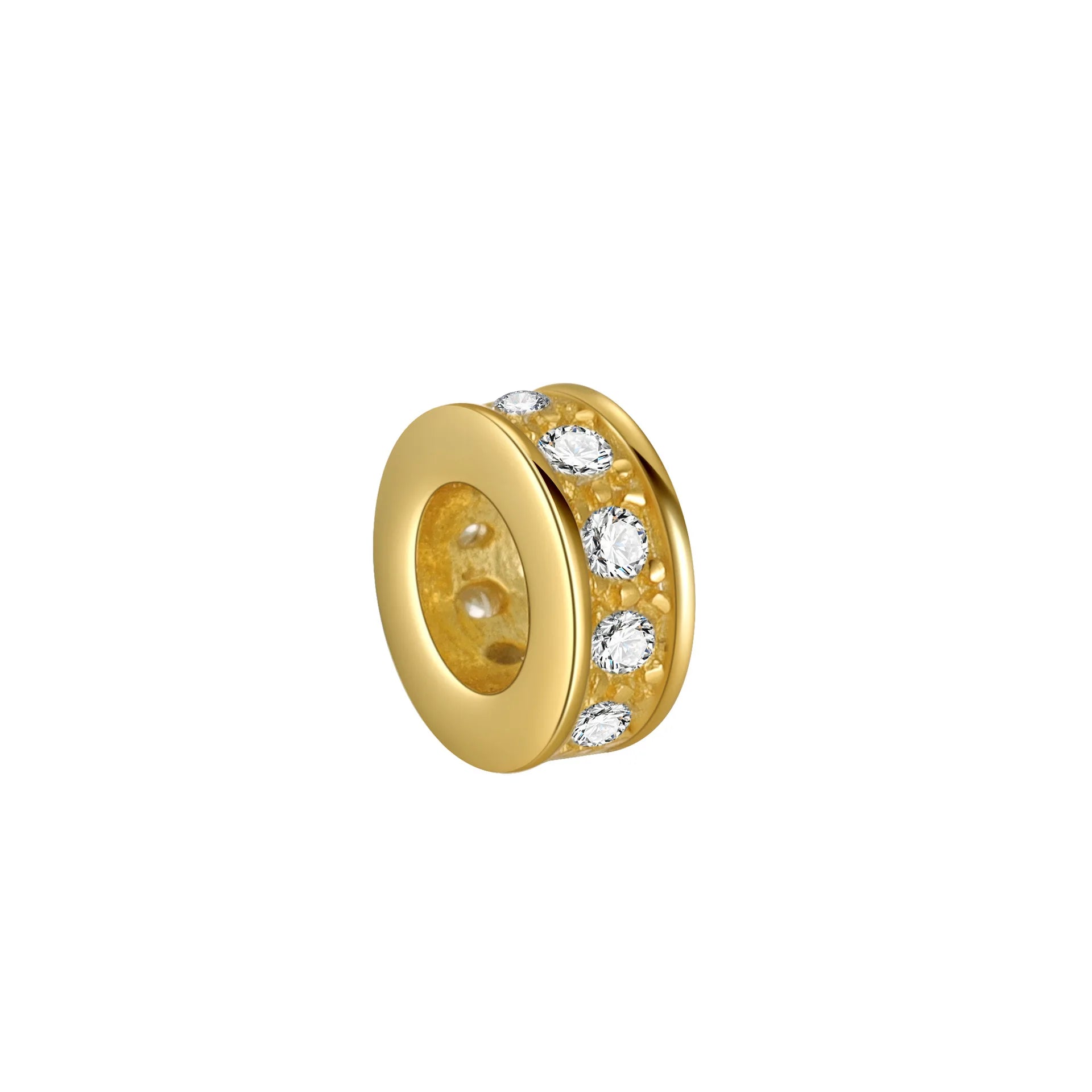 Fashion 925 Sterling Sliver Inlay Diamond Round Charm Beads Gold Plated Wheel Spacer Beads for Jewelry Making