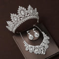 Fashionable European American Alloy Princess Bride Headwear Crown Women's Necklace Earrings Wedding Three Piece Set Crystal