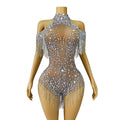 Sexy Tassel Rhinestone Rompers Festival Clothing Gogo Dancer Costume Mesh One Piece Jumpsuits Women Stage Performance Bodysuits