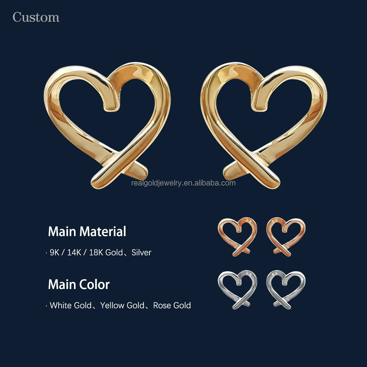 Au585 Solid 14k Yellow Gold Ear Stud Plain Romantic Design Wholesale Woman Fine Jewelry
