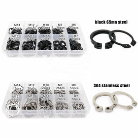 250pc/box Assortment Kit Set M6 to M15 Stainless Steel Black 65mn Shaft Bearing Retaining Clip Snap Ring C Type External Circlip