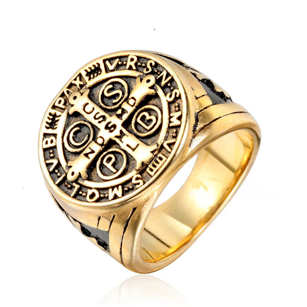 Wholesale Hot Selling Fashion Jewelry Vintage Stainless Steel Cross Punk Hip Hop Ring for Man Gift