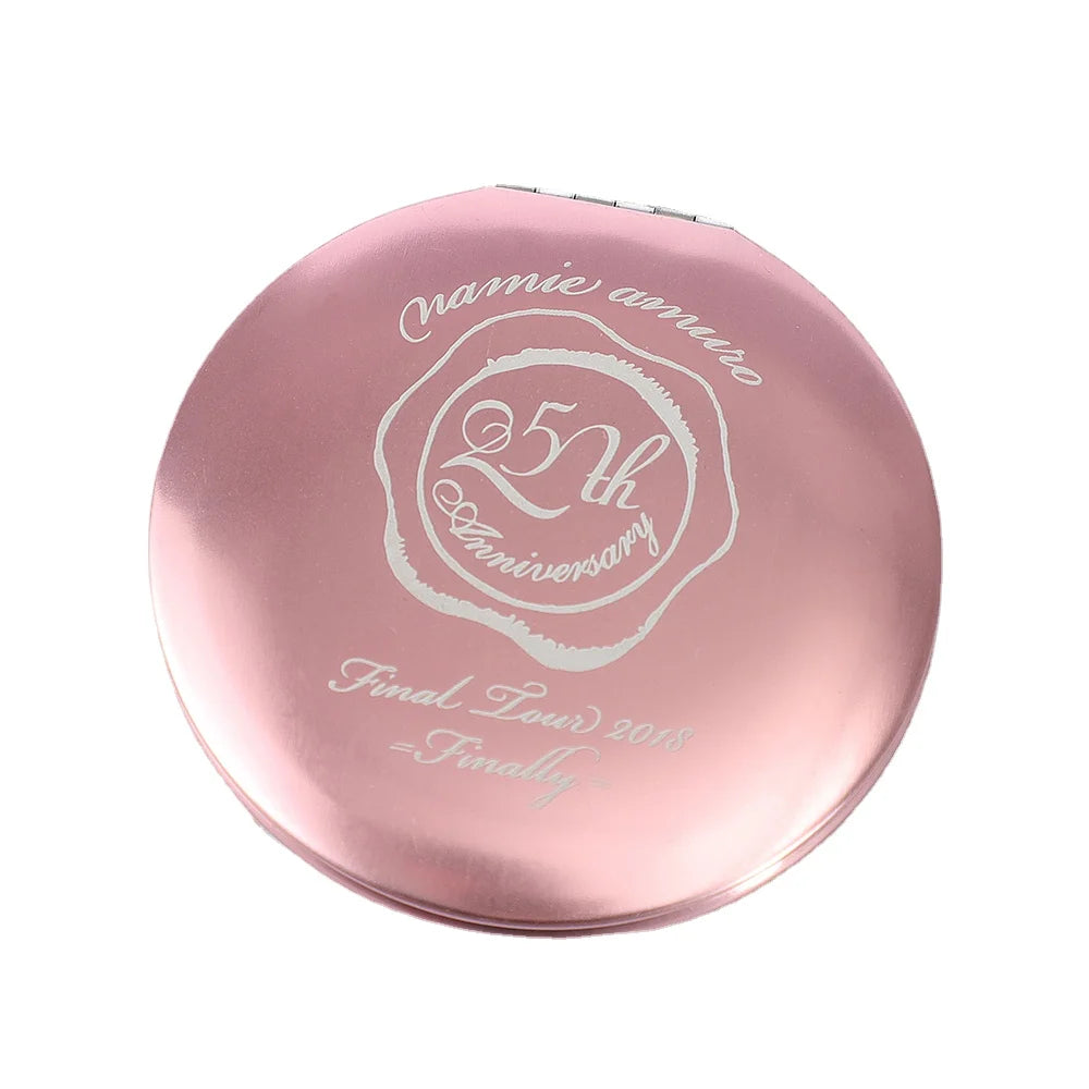 Pink Color Aluminum Handy Folding Mirror With Laser Logo  Metal Pocket Small Mirror for Lady Gifts