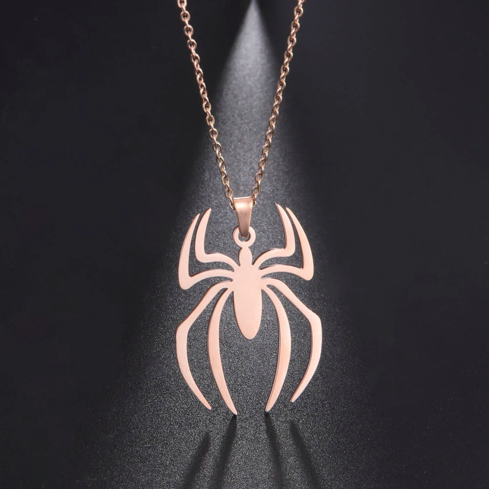 Punk Spider Pendant Necklaces for Women Men Silver Color Stainless Steel Necklace Choker Fashion Jewelry Bijoux Femme