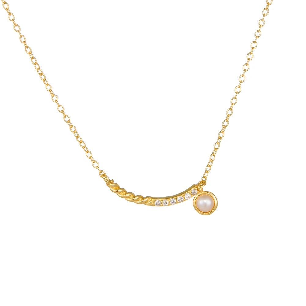 Wholesale Fashion Freshwater Pearl Pendant Necklace 925 Sterling Silver Zircon Smiling Lips Collarbone Chain Necklace for Women
