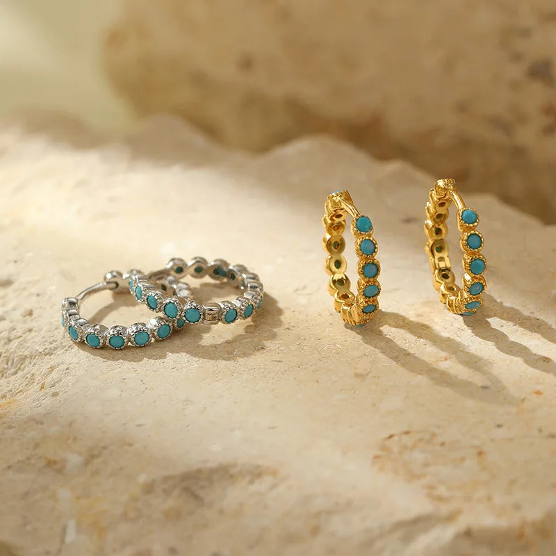 Clip on Women Stone Earring Crystal Thick Gold 925 Hoop Earrings