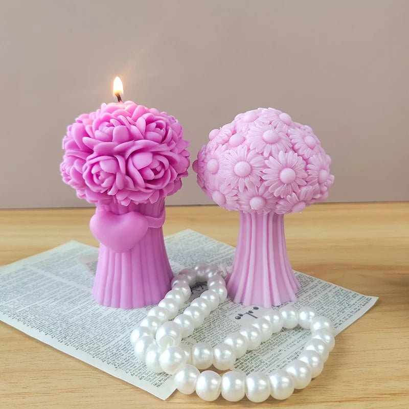 Large Size Hand-Held Flower Silicone Mold Rose Bouquet Candle Silicone Mold for Diy Handmade