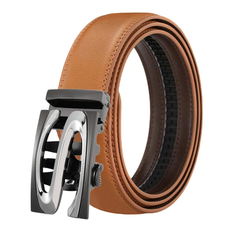 LQbelt New Men's Automatic Buckle Leather Belts for Men White Ratchet Belt Custom LOGO Wholesale Stock Factory